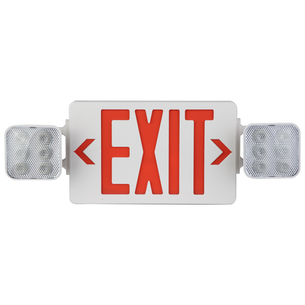 LED Combo Emergency Exit Light with Two Fully Adjustable Lamp Heads, Red/Green Letters