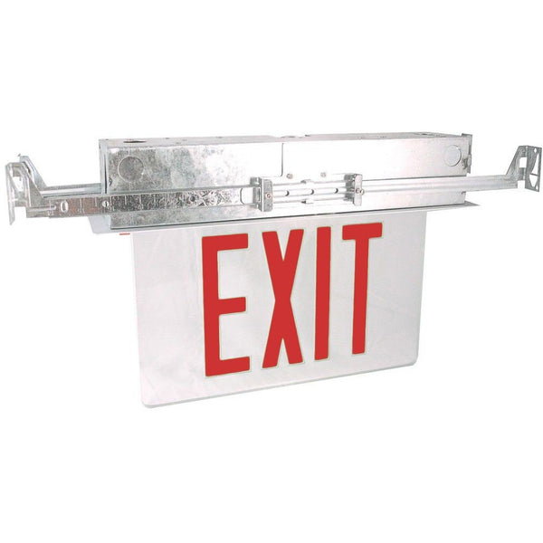 LED Double Faced Mirror Recessed Edge Lit Exit Sign With Red Letters