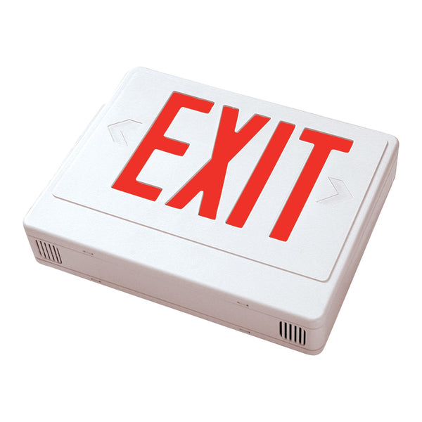 LED Double Faced White Exit Sign With Red Letters - Remote Head Capable And Battery Backup