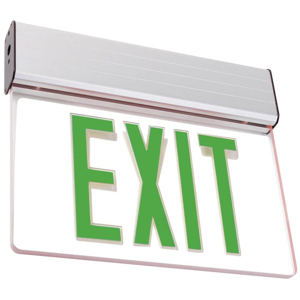 LED Single Faced Clear Edge Lit Exit Sign With Green Letters - Battery Backup