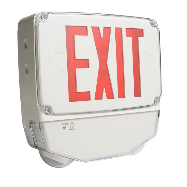 Wet Location Exit & Emergency COMBO Single Face Red Letters Optional Housing